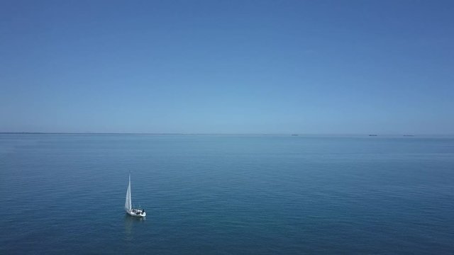 Yacht in the sea, bird's eye view