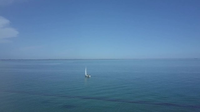 Yacht in the sea, bird's eye view