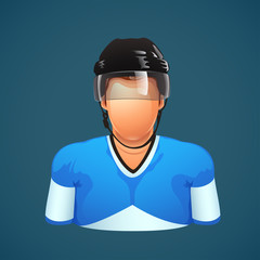hockey player on blue background