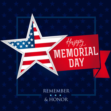 Memorial day remember & honor star banner. Happy Memorial Day vector background template with star in national flag colors