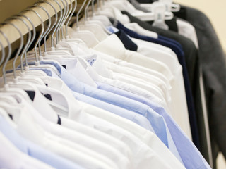 Hanger with shirts in a store