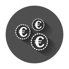Euro coins icon. Vector illustration with long shadow.