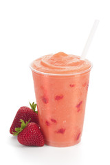Strawberry Shake or Smoothie with Straw on White Background