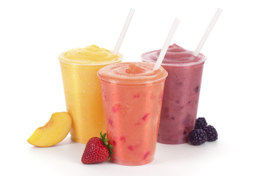 Three Flavors of Fruit Smoothies on White Background