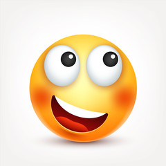 Smiley,smiling emoticon. Yellow face with emotions. Facial expression. 3d realistic emoji. Funny cartoon character.Mood. Web icon. Vector illustration.