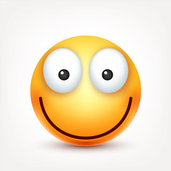 Smiley,smiling emoticon. Yellow face with emotions. Facial expression. 3d realistic emoji. Funny cartoon character.Mood. Web icon. Vector illustration.