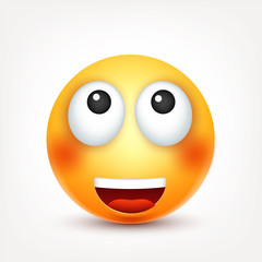 Smiley,smiling emoticon. Yellow face with emotions. Facial expression. 3d realistic emoji. Funny cartoon character.Mood. Web icon. Vector illustration.