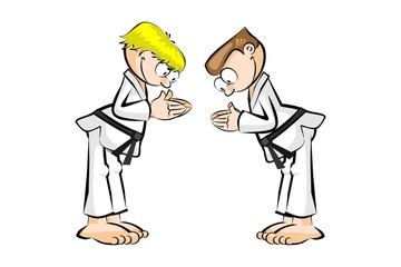 Men practicing karate isolated on white