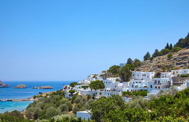 Fototapeta na wymiar Greece trip in summer, Lindos city of Rhodos island, architecture of the city.