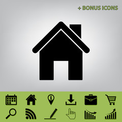 Home silhouette illustration. Vector. Black icon at gray background with bonus icons at celery ones