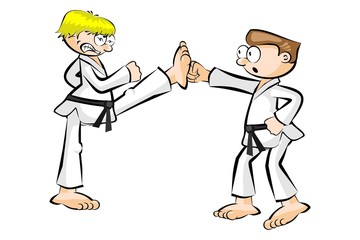 Men practicing karate isolated on white