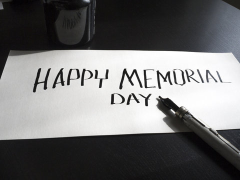 Happy Memorial day calligraphy and lettering post card. Perspective view. Hard letters.