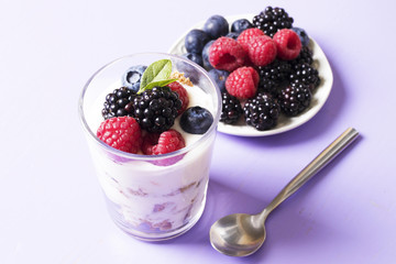 yogurt with berries, breakfasts and creative desserts