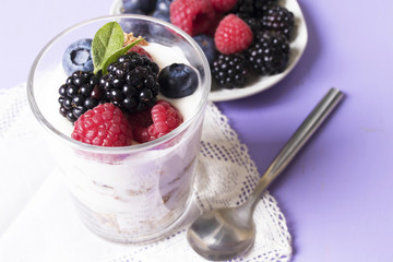 yogurt with berries, breakfasts and creative desserts