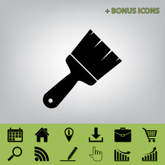 Brush sign illustration. Vector. Black icon at gray background with bonus icons at celery ones