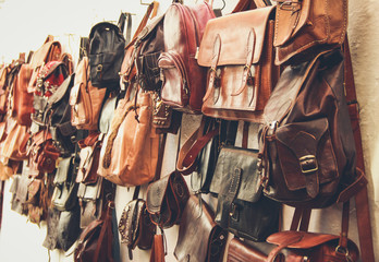 Leather bags exposed at the fair