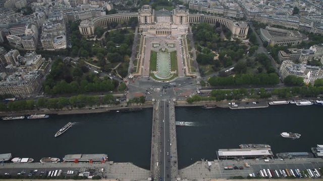 View of cityscape of Paris, Ile de France, France from Seine river to stadium from the Centre sportif Emile Anthoine