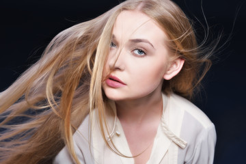 Fototapeta premium Sexy Woman with long blowing hair