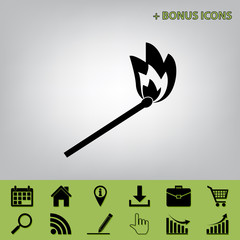 Match sign illustration. Vector. Black icon at gray background with bonus icons at celery ones