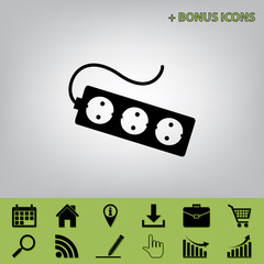 Electric extension plug sign. Vector. Black icon at gray background with bonus icons at celery ones