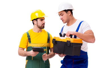Two workers isolated on the white background