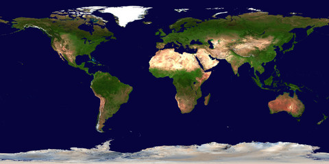 Naklejka premium Wysokiej rozdzielczości mapa świata płaskich kontynentów Ziemi z kosmosu. Elementy tego zdjęcia dostarczone przez NASA.