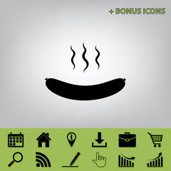 Sausage simple sign. Vector. Black icon at gray background with bonus icons at celery ones