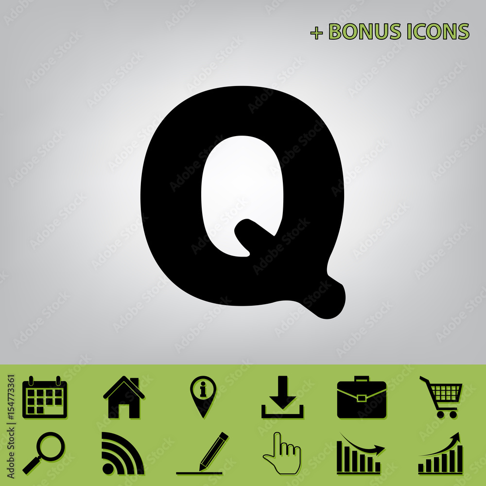 Fototapete letter q sign design template element. vector. black icon at gray background with bonus icons at cel
