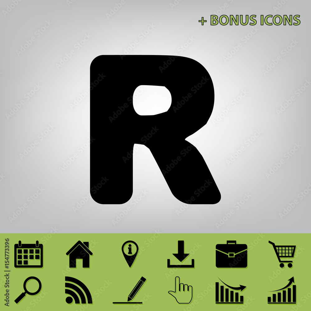 Fototapete letter r sign design template element. vector. black icon at gray background with bonus icons at cel
