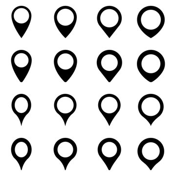 Map marker icons. Geotargeting pin for maps in different shapes. Vector Illustration