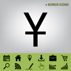 Fototapeta premium Chinese Yuan sign. Vector. Black icon at gray background with bonus icons at celery ones