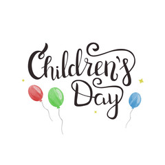 Vector isolated handwritten lettering Children's Day on white background. Vector calligraphy for greeting card, decoration and covering. Concept of Happy International Children's Day.