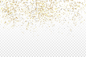 Fototapeta na wymiar Vector realistic golden confetti on the transparent background. Concept of happy birthday, party and holidays.