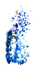 Abstract color splash shape. Triangulated geometric low poly background, deep blue shades. Isolated on white. For your design.