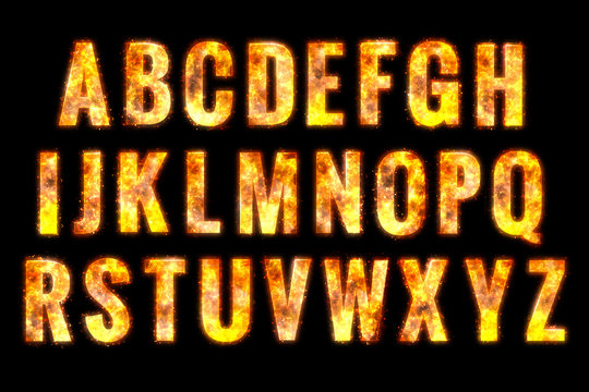 Fire alphabet letters. isolated on black background
