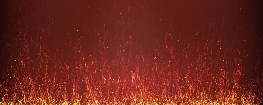 Golden abstract fire sparkles or glitter lights. Festive gold background. Defocused circles bokeh or particles. Template for design