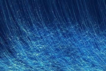 Blue abstract sparkles or glitter lights. Festive background. Defocused circles bokeh or particles. Template for design