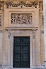 Fototapeta na wymiar Detail on front facade of Pantheon. Latin Quarter. Paris, France