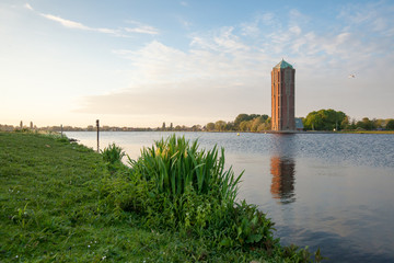 Water tower over lake background, Aalsmeer, Nord Holland