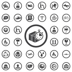 Cardboard box with stopwatch icon.