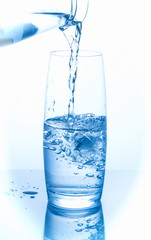 pouring water on a glass