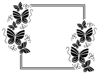 Obraz na płótnie Canvas Black and white silhouette frame with butterflies. Vector clip art.