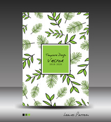 Green Cover design, Annual report vector illustration, business brochure flyer, nature book template, leaves pattern seamless