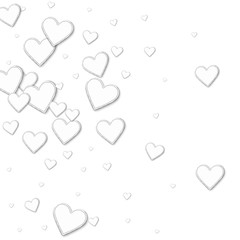 Cutout paper hearts. Left gradient on white background. Vector illustration.