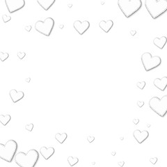 Cutout white paper hearts. Square scattered frame with cutout white paper hearts on white background. Vector illustration.