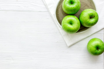 summer food with green apples on white background top view mock up