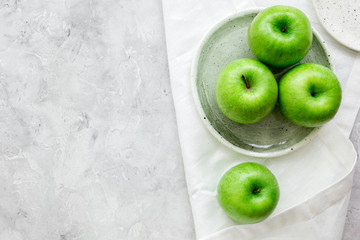 green apples for healthy dessert on white background top view mockup