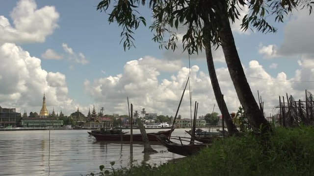 Pathein, Boats in front of the skyline from Pathein