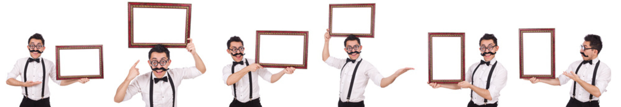 Young man with frame isolated on white