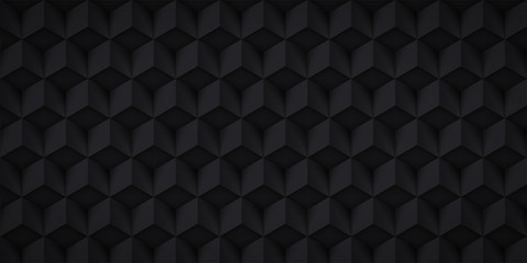 Volume realistic texture, back cubes, 3d geometric pattern, design vector dark background